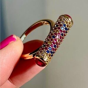 Elegant New in lighted box Multicolor crystals Ring -round bar shaped Sz 8